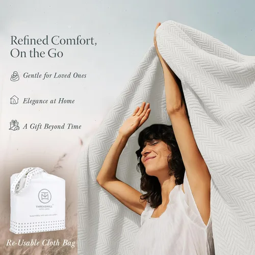 Miniatura 7 de Threadmill Mantas de Algodón de Lujo para Cama Tamaño Queen Manta de Algodón 100% Tamaño Queen para Todas las Estaciones Manta Térmica de Otoño