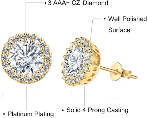 Miniatura 2 de Aretes de tuerca para niñas, joyería de moda, aretes de halo de circonita cúbica para mujeres y hombres, Piedra Cristal, Circonia cúbica