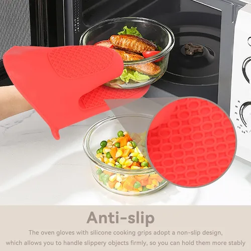 Miniatura 8 de 2 pares de guantes de silicona para horno, mini guantes de horno y mini manoplas de silicona antideslizantes para cocina, cocina y hornear (rojo)