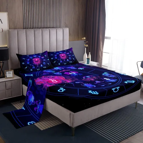 Miniatura 10 de Erosebridal Piscis - Juego de sábanas de tamaño individual de 12 constelaciones para niños, niñas, niños, niñas, niños, sábana bajera ajustable