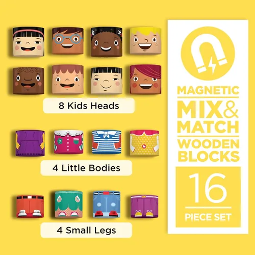 Miniatura 4 de Juego de amigos magnéticos multirraciales de 16 piezas, bloques de construcción de diversidad de madera para niños, muñecas multiculturales