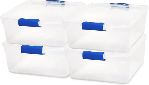 Miniatura 14 de HOMZ Paquete de 5 cubos organizadores de almacenamiento de plástico transparente, 7.5 cuartos de galón, pestillo azul, contenedores organizadores