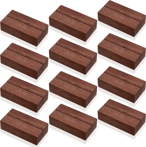12 portatarjetas de madera para colocar tarjetas de madera para letreros de mesa, soporte para tarjetas de identificación para decoración de eventos