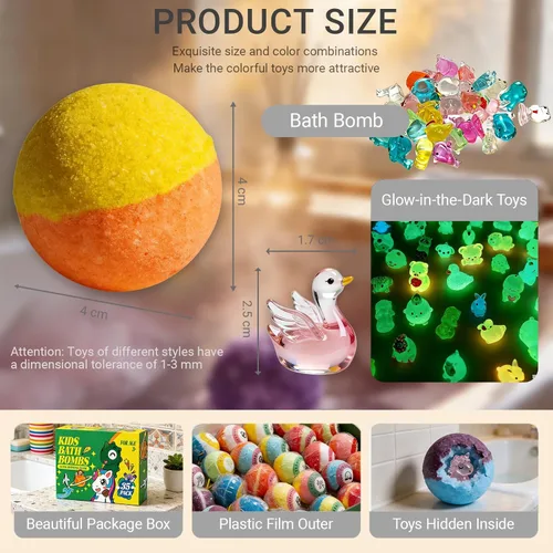 Miniatura 2 de Bombas de baño con sorpresa en el interior, juego de 35 bombas de baño para niños con juguetes de animales que brillan en la oscuridad, burbujas