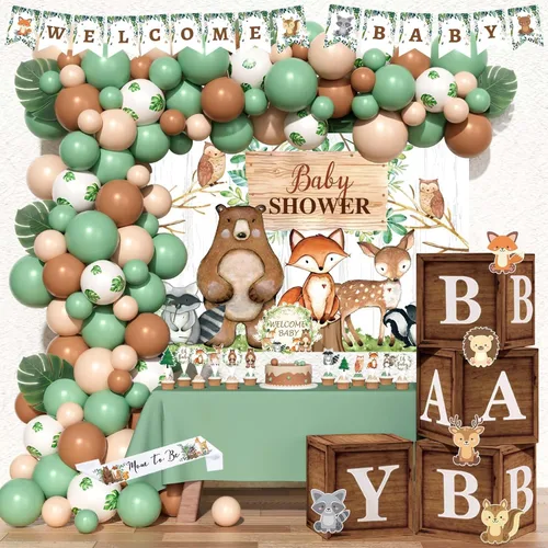 Hombae Decoraciones de baby shower de bosque, decoraciones de fiesta de baby shower, decoración de fiesta de baby shower, fondo de animales de