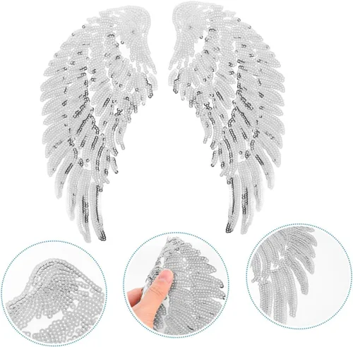 Miniatura 7 de Zerodeko Sequin Angel Wings Patch DIY Sewing Applique for Clothing Silver Embroidered Fabric Decoration Craft Supplies for Jackets Hats