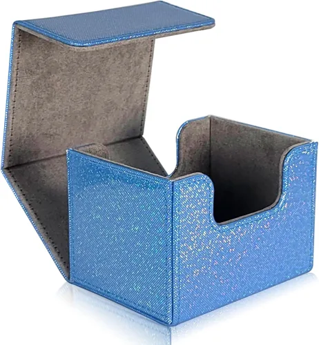 Miniatura 7 de Dmoicols Caja de almacenamiento de tarjetas coleccionables de cuero, caja horizontal individual (punto negro brillante)