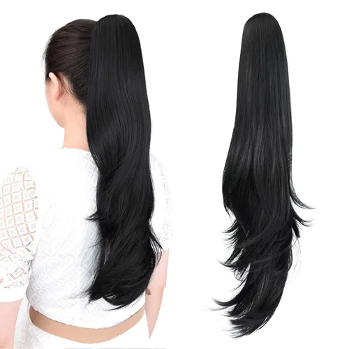 Miniatura 42 de Extensión de cola de caballo, extensiones de cabello con clip de garra de 24 pulgadas, extensiones de cabello largo y lacio, extensión de cabello