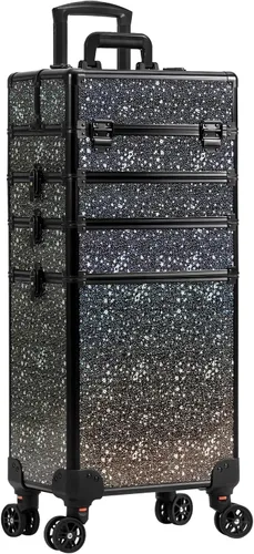 Miniatura 9 de AROUS Estuche de Maquillaje Rodante 5 en 1, Estuche de Cosmetología con Ruedas, Organizador de Cosméticos Grande, Carro de Viaje para Peluquero