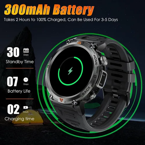 Miniatura 9 de EIGIIS Reloj inteligente militar para hombre, táctico, resistente, con linterna de llamada Bluetooth, pantalla grande de 1.45 pulgadas, monitor