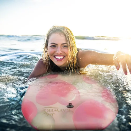Miniatura 3 de Tabla de Bodyboard ligera con núcleo EPS, base lisa de HDPE, amarradera y muñequera ajustable, excelente para surfear para niños y adultos Rosado