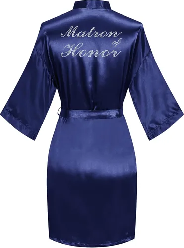 Miniatura 25 de Bata de boda para mujer, para novia, dama de honor, corta, de satén, kimono, batas de seda para prepararse, fiesta nupcial