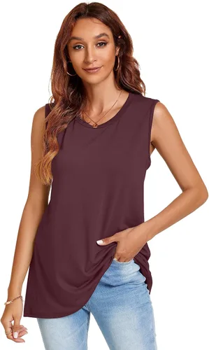 Miniatura 3 de JOELLYUS Camisetas sin mangas para mujer, estilo casual, cuello redondo, sin mangas, ajuste holgado, camisetas tipo túnica básicas