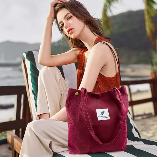 Miniatura 177 de Ayieyill - Bolsa de pana para mujer y niña, con correa de lona para colgar al hombro, bolsa con bolsillo