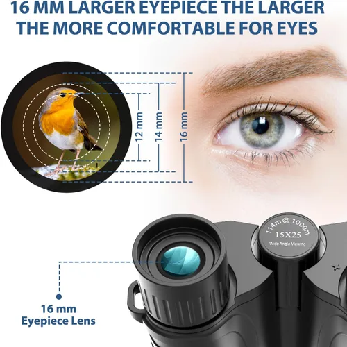 Miniatura 2 de Prismáticos de 15 x 25 pulgadas para adultos, binoculares de fácil enfoque de alta potencia con visión de poca luz para observación de aves, viajes