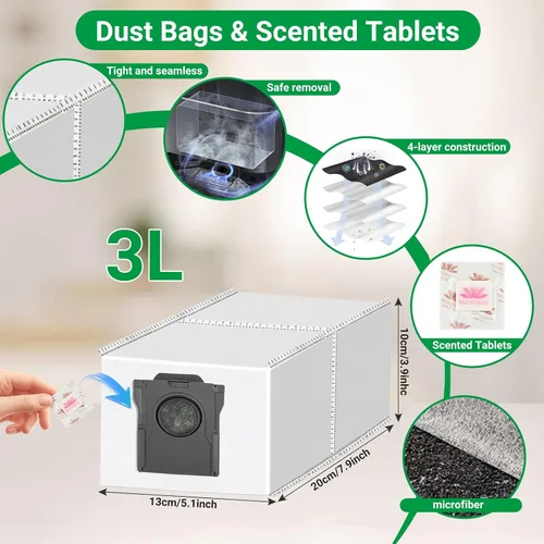 Miniatura 4 de Kit de repuesto para aspiradora robot Mova E40 Ultra, 2 cepillos principales, 4 filtros, 6 almohadillas de fregona y bolsas de polvo, tabletas