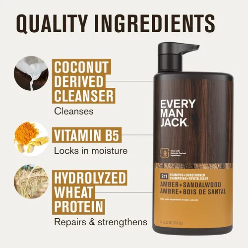Miniatura 5 de Every Man Jack Champú diario 2 en 1 + acondicionador - Ámbar + sándalo Nutritivo para todo tipo de cabello, derivado de forma natural, libre