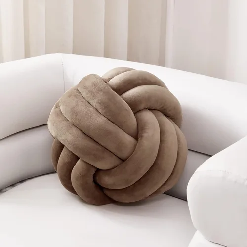 Miniatura 16 de Sioloc - Almohadas de nudo suave, cojín redondo para decoración del hogar, almohada de bola anudada hecha a mano (13.7 pulgadas, color verde)