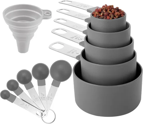 Huygens - Juego de tazas y cucharas medidoras de 10 piezas, tazas medidoras apilables con mango de acero inoxidable para medir ingredientes secos y