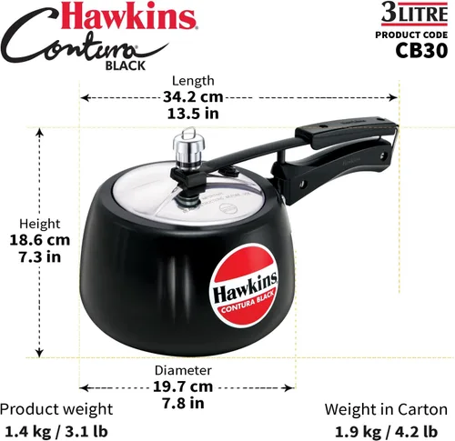 Miniatura 9 de Hawkins Olla de presión Contura de 3 litros, color negro, con tapa interior anodizada dura, modelo Handi, color negro (CB30)