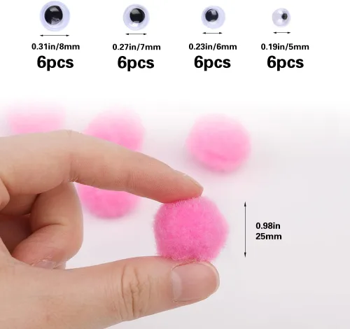 Miniatura 2 de Veroave Pompones Rosas, 150 PCS Pompones de 1 Pulgada para Manualidades, Bolas Peludas Esponjosas para Arte DIY Manualidades Creativas Decoraciones