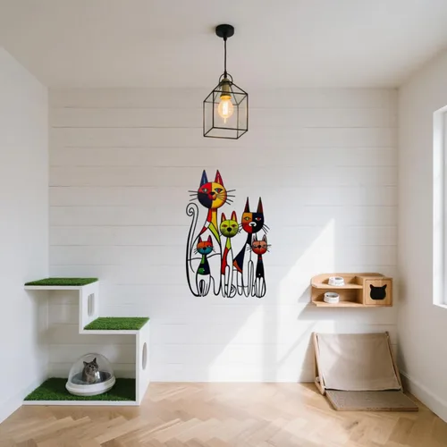 Miniatura 9 de JBCHUCI Arte de pared de gato de metal retro de mediados de siglo, decoración de escultura de hierro para el hogar, sala de estar, dormitorio