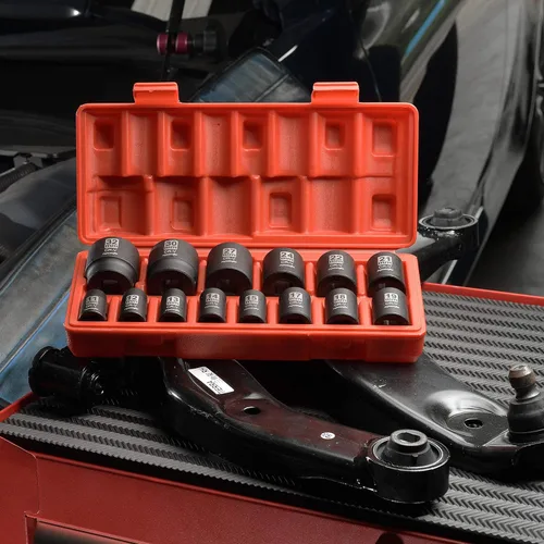 Miniatura 8 de EPAuto Juego de dados de impacto métricos poco profundos de 1/2 pulgada, Cr-V, 6 puntos, 14 dados