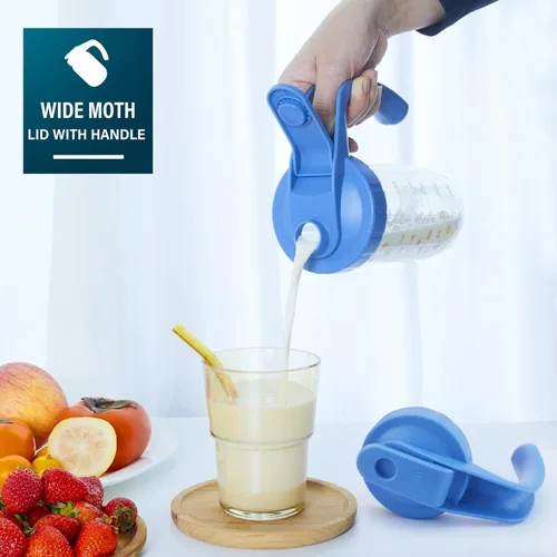 Miniatura 3 de Jarra de leche materna, jarra de vidrio de 32 onzas con tapa superior abatible y asa, tarro a prueba de fugas para té helado, limonada y jugo, apto