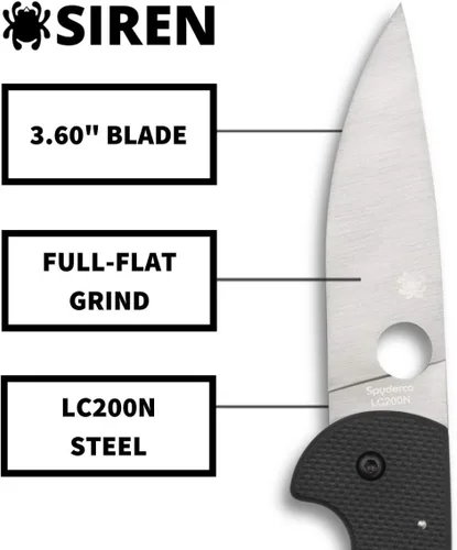 Miniatura 3 de Spyderco Cuchillo Siren Premium con hoja de acero LC200N de 3.6 pulgadas y mango G-10 negro texturizado grueso - PlainEdge - C247GP