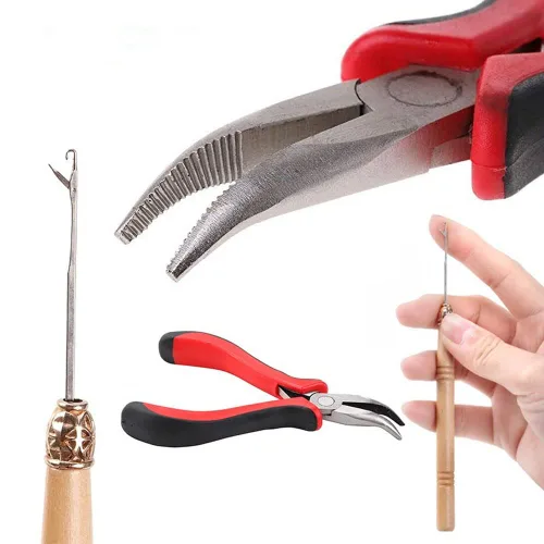 Miniatura 2 de Kit de herramientas de extensiones de cabello, 500 piezas de cuentas de microanillo, 1 alicates de extensión de cabello, 1 aguja de gancho, 1 lazo