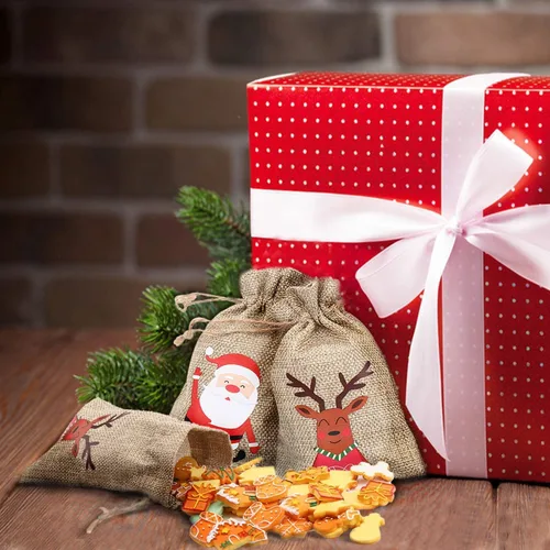 Miniatura 6 de LOKIPA Bolsas de arpillera de yute de Navidad, yute de Navidad, arpillera de lino con cordón de regalo, bolsa de dulces para regalos de Navidad (36)