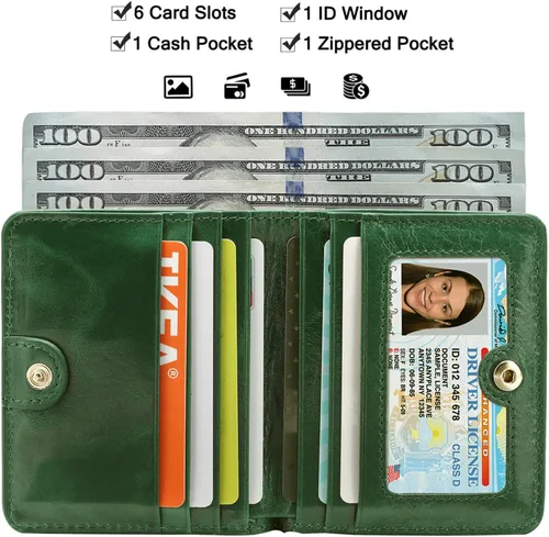 Miniatura 2 de Itslife - Cartera de cuero para mujer con bloqueo RFID, compacta, plegable, con ventana para identificación, Pequeña, Classic