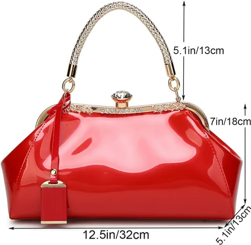 Miniatura 4 de YOUNXSL Bolso de mano de charol brillante para mujer, bolso de mano con asa superior, bolso de hombro de noche, bolso de boda, bolso retro