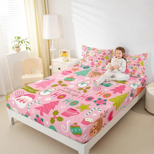 Miniatura 45 de Erosebridal Sábana bajera ajustable de Papá Noel con bolsillo profundo para niños, niñas y niños, juego de ropa de cama de Navidad para niños