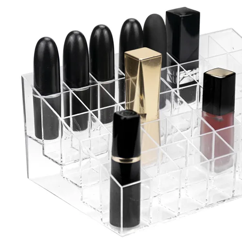 Miniatura 3 de Hedume Paquete de 2 lápices labiales y organizador de maquillaje, estuche acrílico de 40 ranuras para lápiz labial, pinceles, botellas