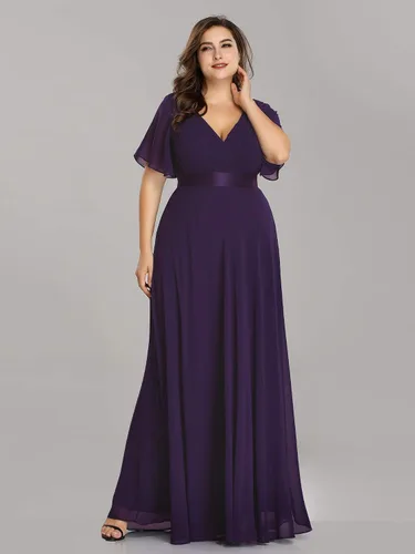 Miniatura 185 de Ever-Pretty Vestido formal para mujer, Navidad, Año Nuevo, cuello en V, gasa, talla grande, largo hasta el suelo, vestido de dama de honor