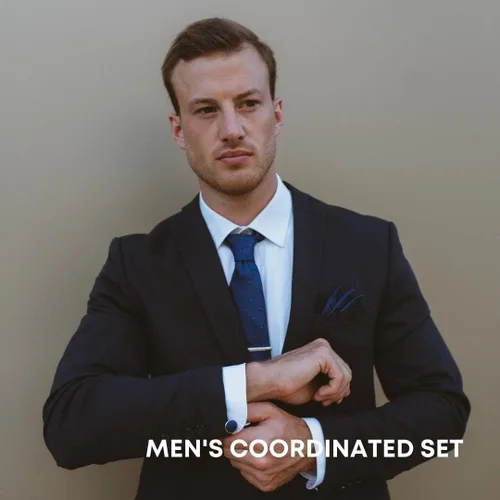 Miniatura 3 de Juego de corbatas para hombre con gemelos cuadrados de bolsillo y clip de corbata pañuelo en caja de regalo para bodas y negocios