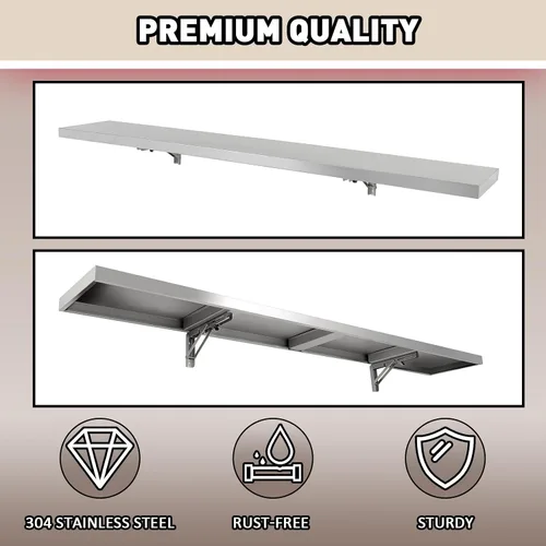 Miniatura 6 de HECASA Estante plegable para ventana de concesión de 6 pies, 70.8 pulgadas de largo x 11.6 pulgadas de ancho, estante para alimentos, camión