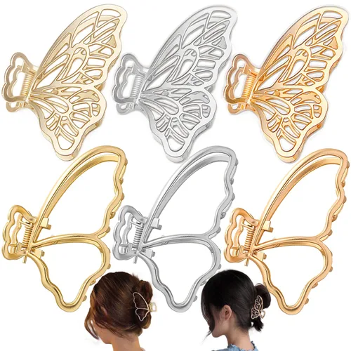 6 paquetes de pinzas de metal grandes de mariposa para el cabello, pasador grueso para mujer, pinzas antideslizantes para el cabello, accesorios de