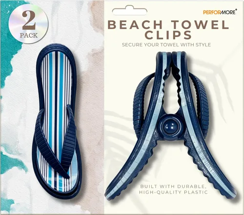 Miniatura 17 de PERFORMORE Clips de toalla de playa, paquete de 2 clips portátiles para toallas, clips de seguridad para sillas de playa, terraza, patio, piscina