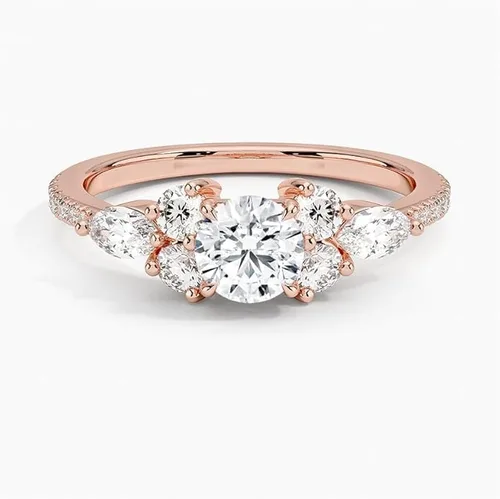 Miniatura 5 de Anillo de compromiso de diamantes creados en laboratorio con marquesa lateral y redondos redondos de 1.06 quilates con certificado IGI de 1.06