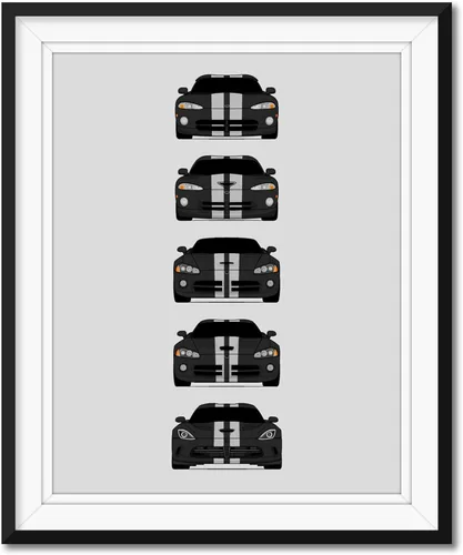 Miniatura 9 de Custom Car Posters Póster hecho a mano compatible con Dodge Viper Generations e impresión de Viper R/T GTS SRT10, color rojo con rayas blancas, 3.