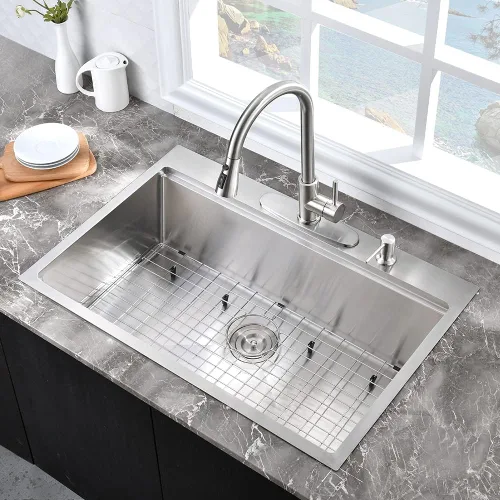 Miniatura 2 de Fregadero de cocina de acero inoxidable de 25 x 20 x 10 pulgadas, con caída en la parte superior, calibre 16, cuenco individual profundo, fregadero