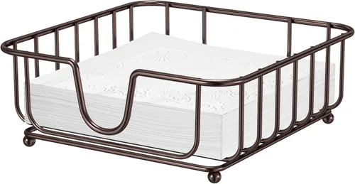 Miniatura 9 de Paquete de 2 servilleteros para mesa, servilleteros para servilletas de papel, servilleteros de metal plano negro para cocina y mesa de comedor