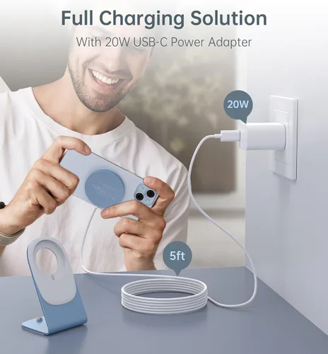 Miniatura 4 de Cargador inalámbrico magnético para iPhone 17/16/15/14/13/12 - Cargador Mag+adaptador USB C de 20 W, soporte de carga inalámbrica rápida con cable