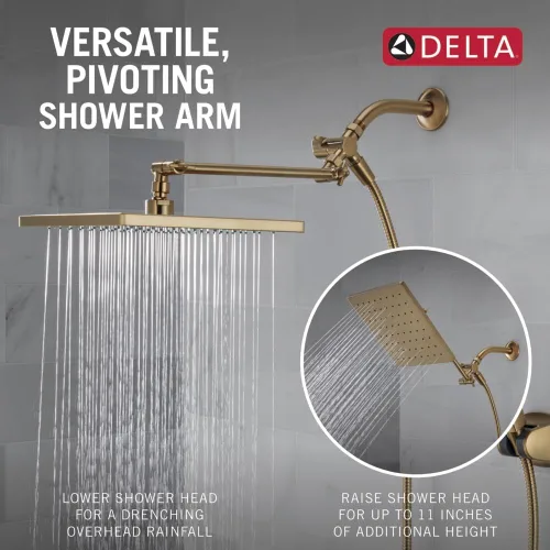 Miniatura 4 de Delta Faucet - Conjunto de regadera tipo lluvia de 10 pulgadas y ducha de mano, regadera cuadrada dorada, de efecto lluvia, ducha de mano, de alta
