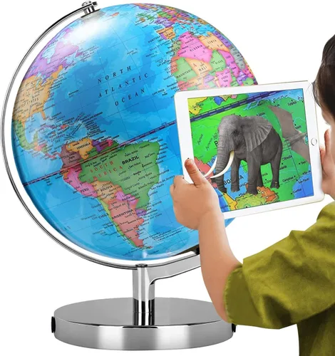 Globo Terráqueo Iluminado AR para Niños - Mapa Colorido Reescribible de Fácil Lectura y Alta Claridad, Juguete Educativo Interactivo STEM, Lámpara