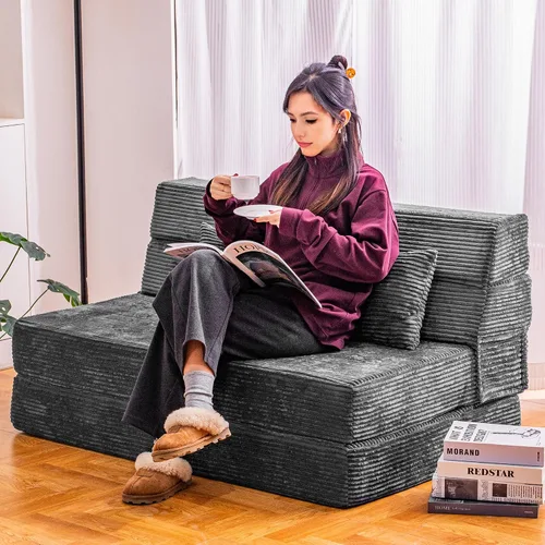 Miniatura 4 de Cvortll Sofá cama plegable, silla convertible con almohada, sofá plegable de espuma viscoelástica de alta densidad, sofá futón plegable para sala