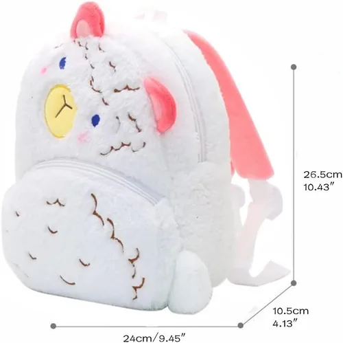 Miniatura 6 de Mochila pequeña para niños y niñas, linda mochila pequeña de felpa suave de dibujos animados de animales para niños de 2 a 6 años (Alpaca)