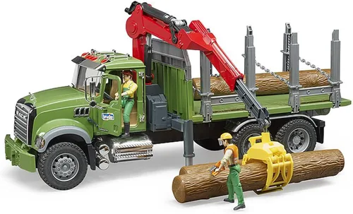 Miniatura 7 de Camión de madera de granito MACK con grúa de carga y 3 troncos